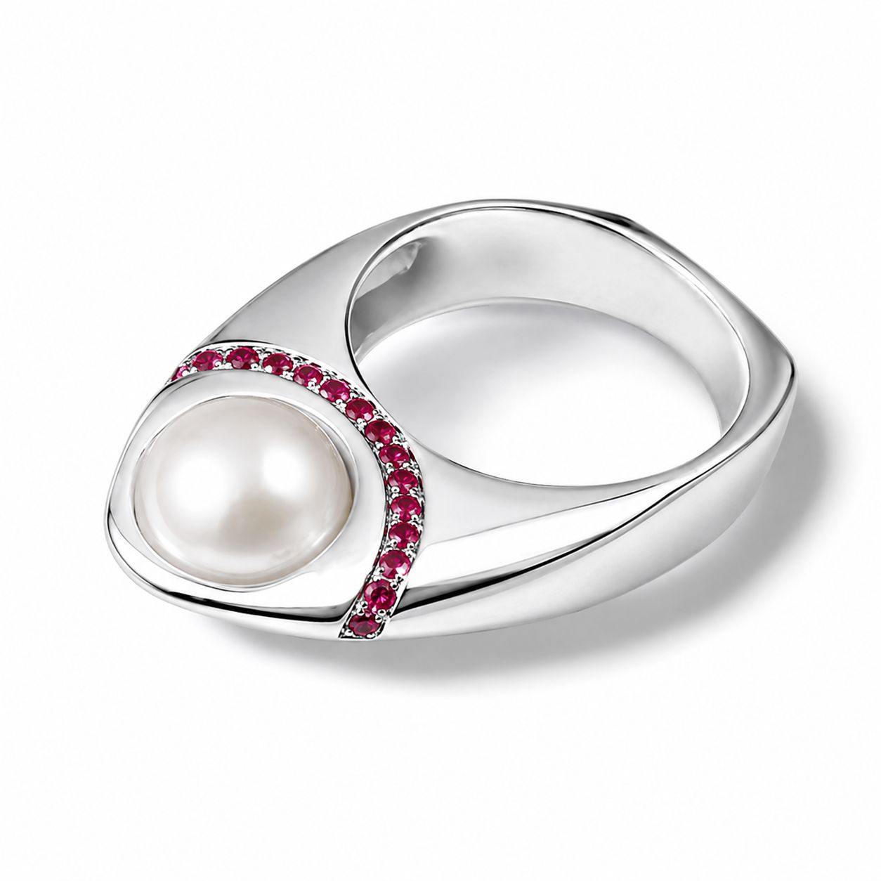 18K White Gold Cultured Pearl Pink Sapphire Cocktail Ring Estate
