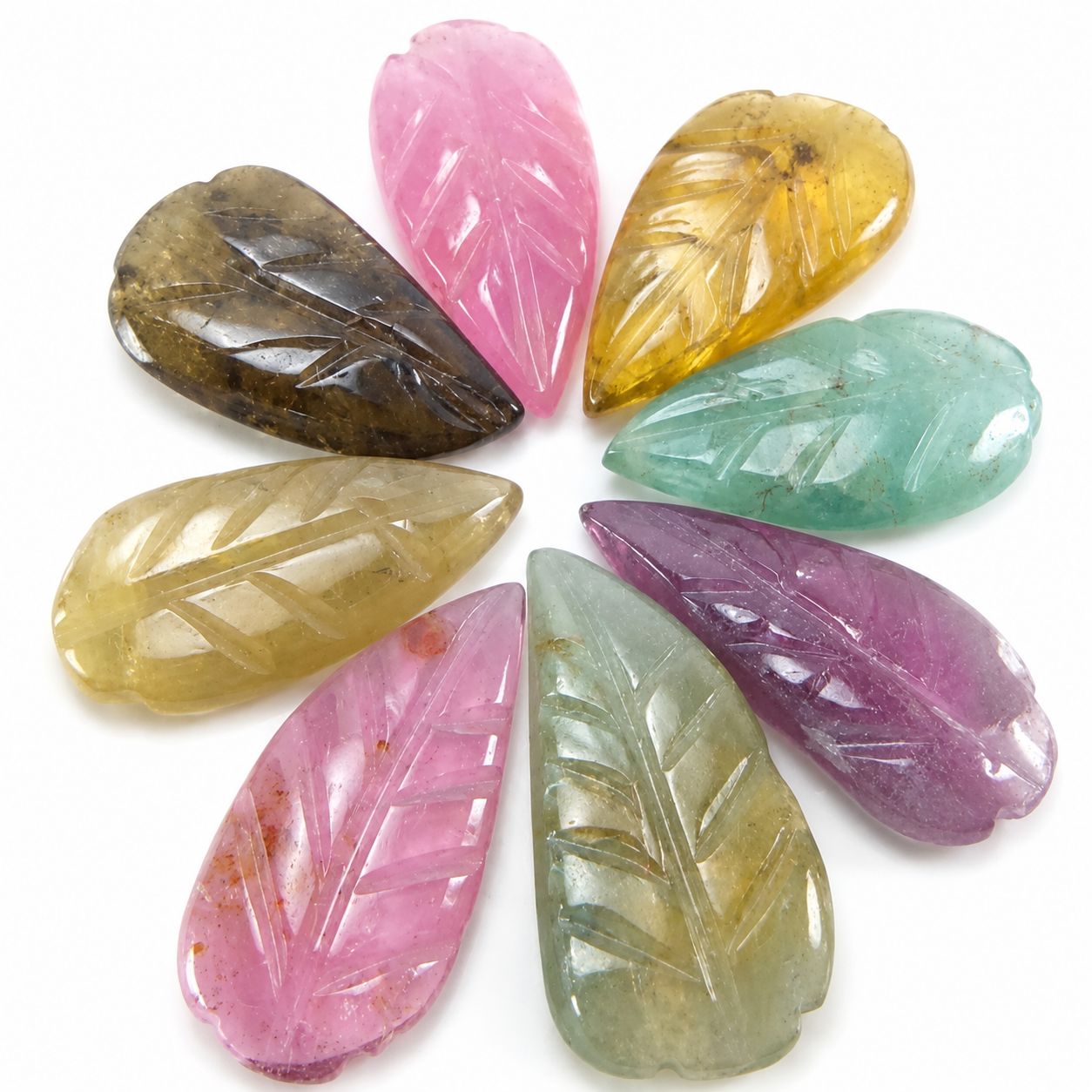 8 Pieces Loose Natural Hand Carved Tourmaline Leaves
