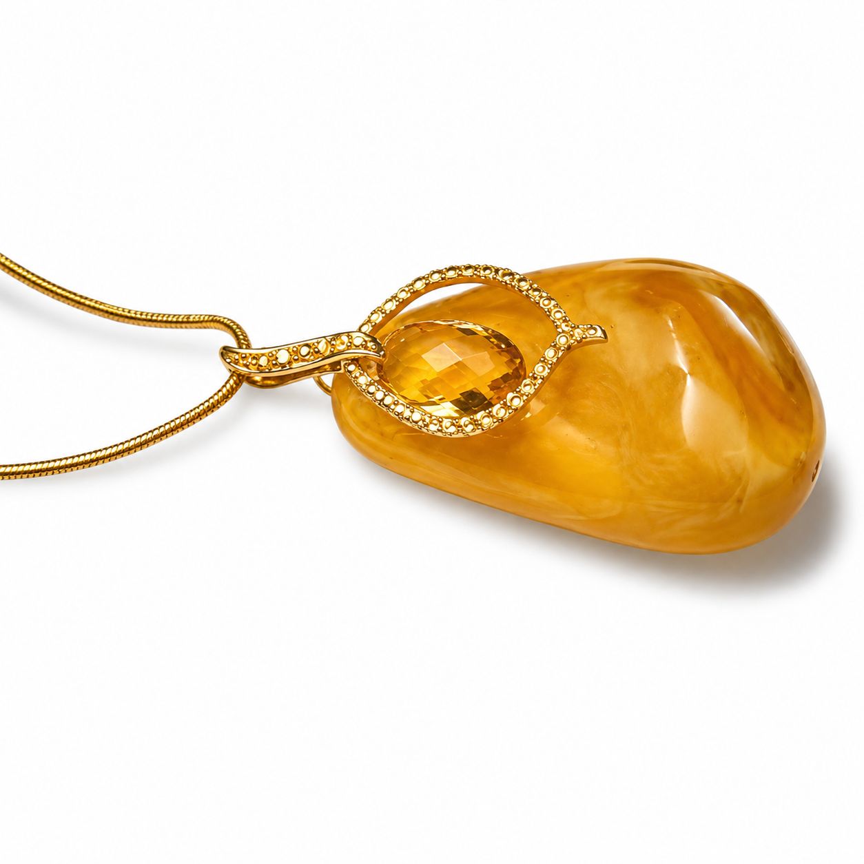 14K Yellow Gold Amber Citrine Pendant Necklace