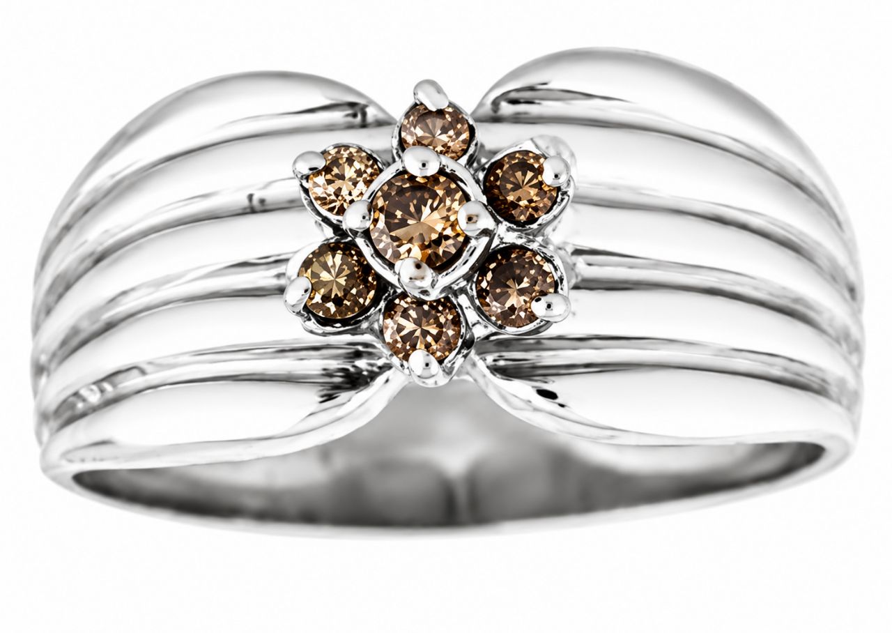18K White Gold Champagne Diamond Floral Pinky Band Ring Estate