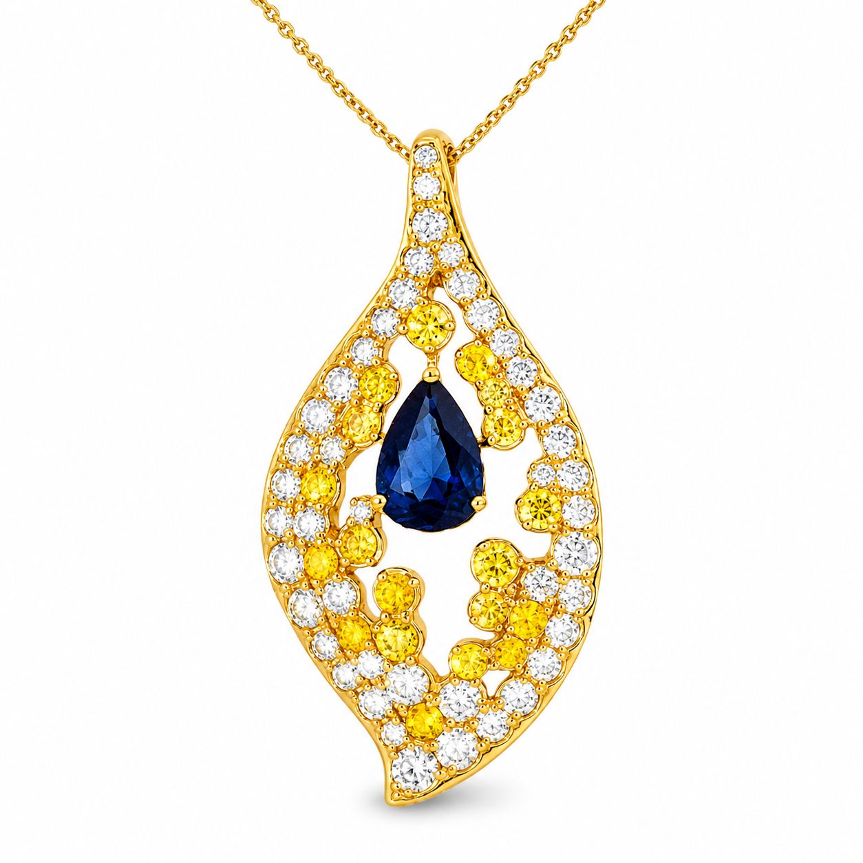 14K Pink Rose Gold Sapphire Yellow Diamond Pendant Necklace Estate