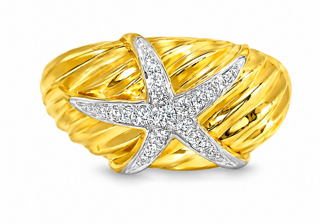 14K Yellow Gold Diamond Starfish Cocktail Ring Estate