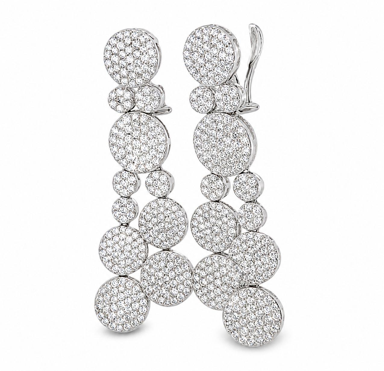 18K White Gold Diamond Circle Hanging Earrings 6ct Estate