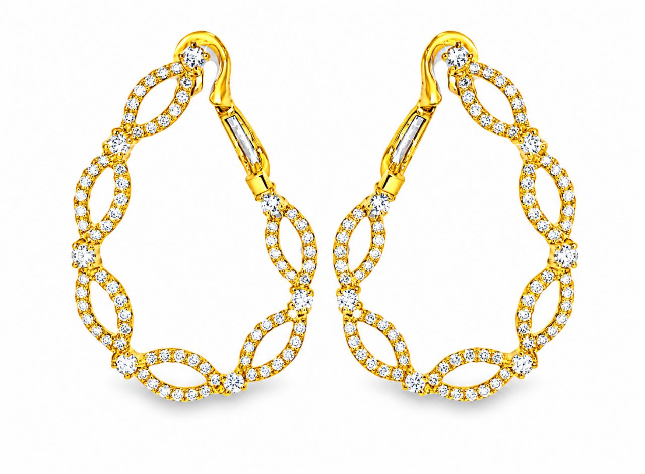 14K Yellow Gold Diamond Hoop Earrings French Clip Estate