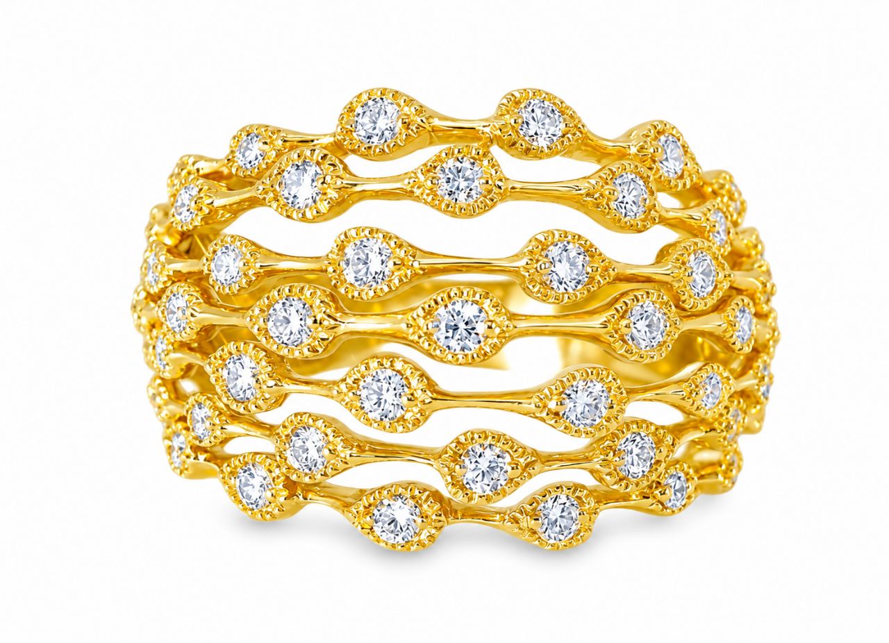 14K Yellow Gold Diamond Filigree Cocktail Dome Band Ring Estate