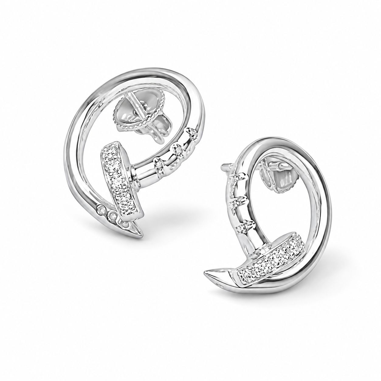 18K White Gold Diamond Nail Earrings Estate