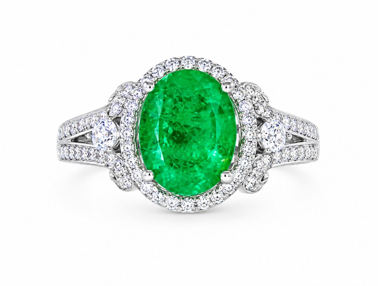 14K Yellow Gold Emerald Diamond Cocktail Ring Oval Colombian Emerald Estate