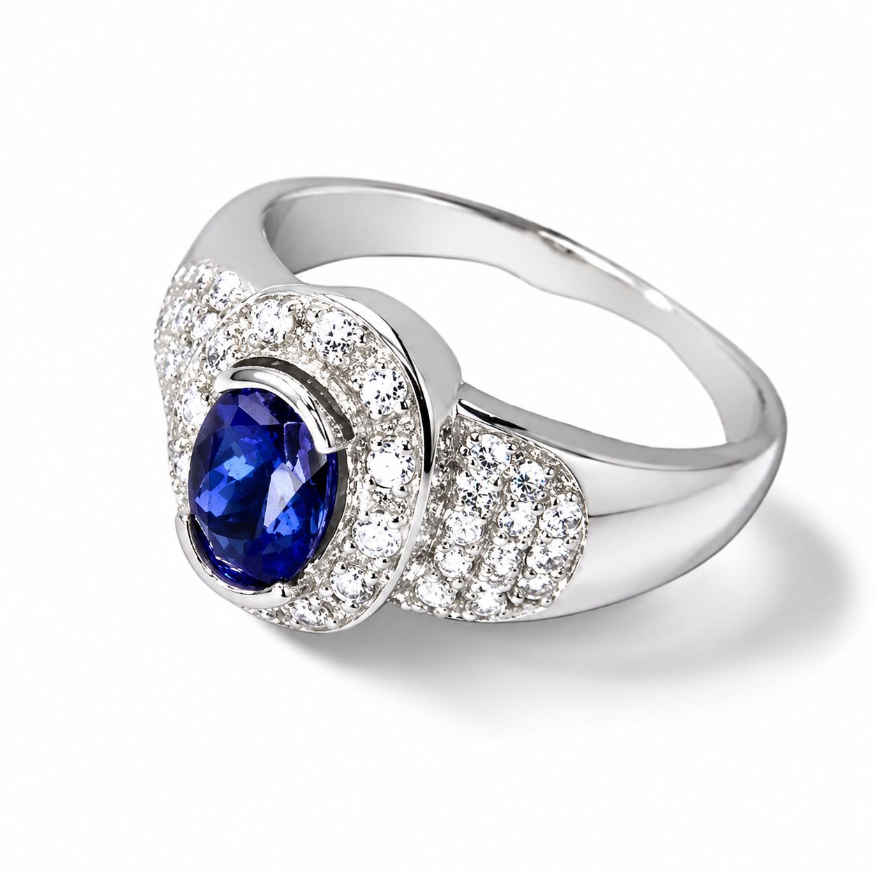 14K White Gold Diamond Tanzanite Designer Ring Band