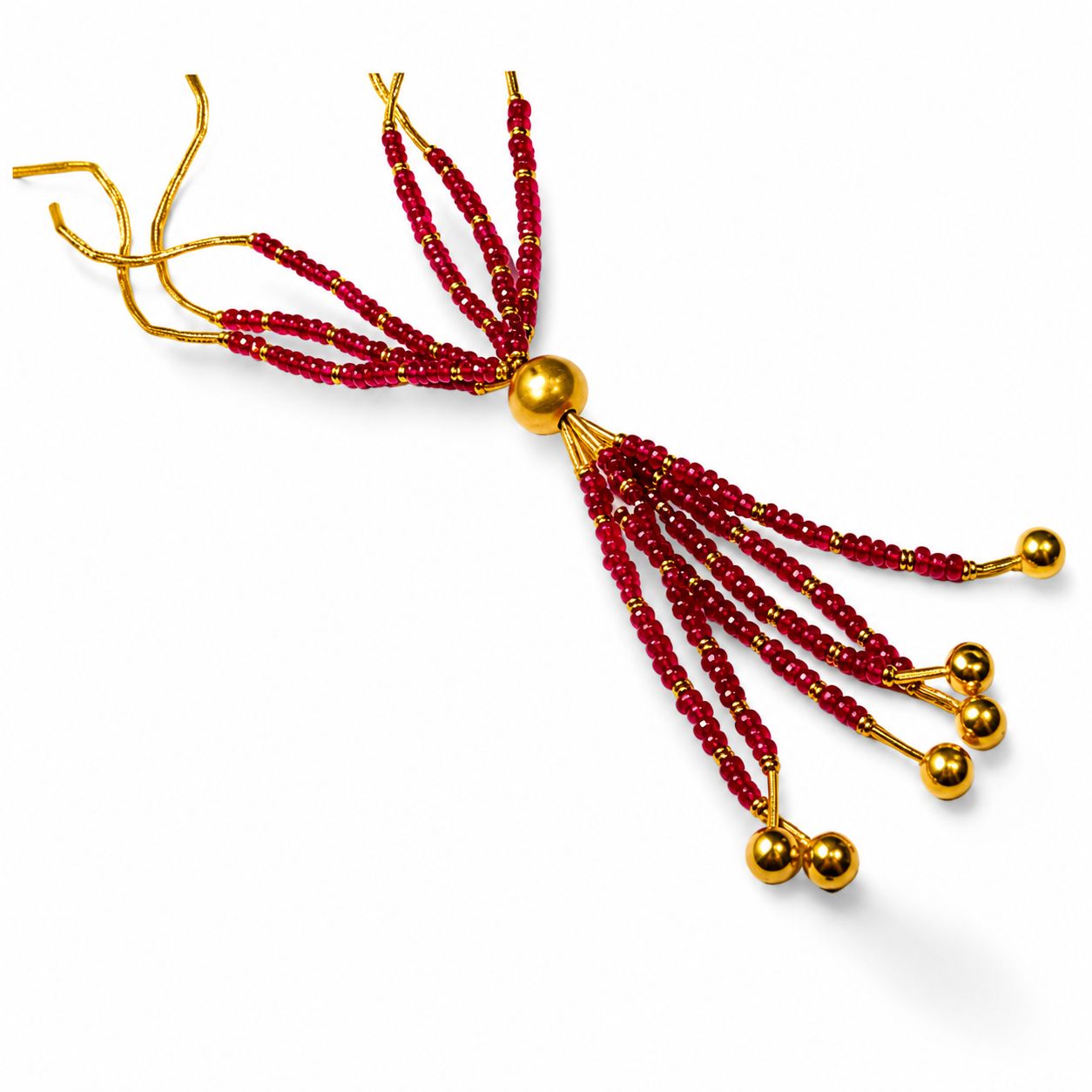 14K Yellow Gold Ruby Bead Drop Necklace