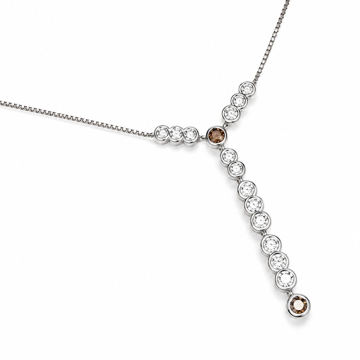 18K White Gold Fancy Brown Diamond Drop Necklace Estate Jewelry