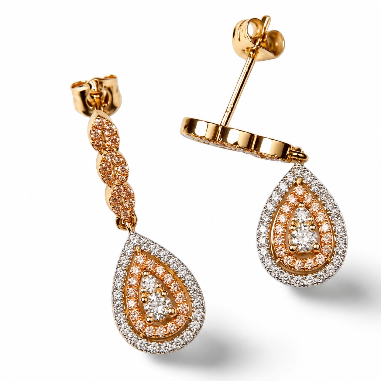14K White Two Tone Gold Diamond Teardrop Dangle Earrings