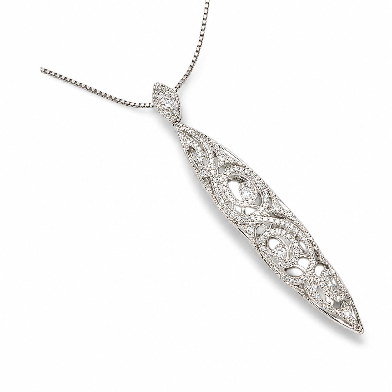 14K White Gold Open Lace Diamond Slide Pendant