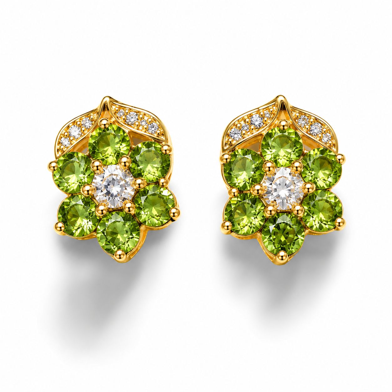 14K Yellow Gold Alexandrite Diamond Floral Stud Earrings