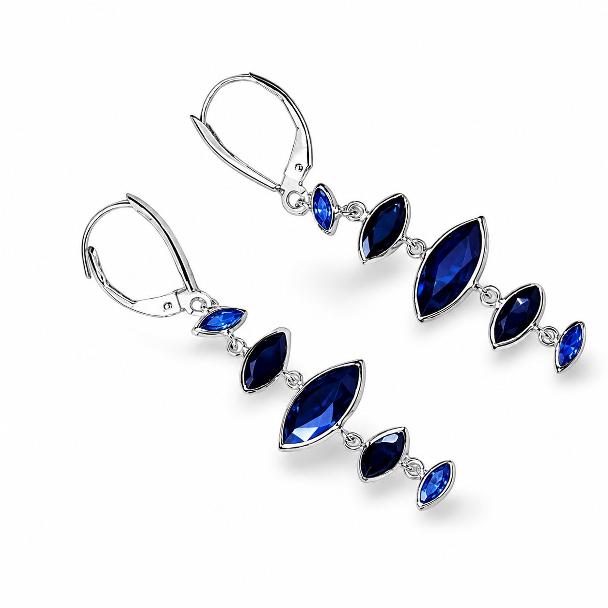 14K White Gold Sapphire Dangle Drop Earrings
