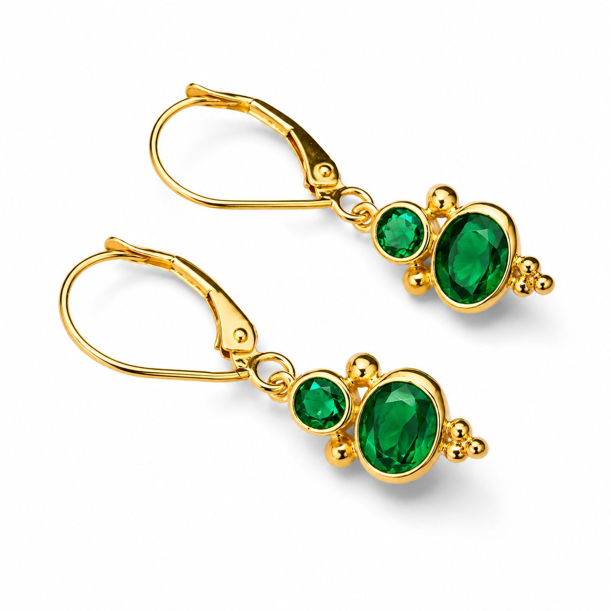 14K Yellow Gold Emerald Drop Designer Earrings