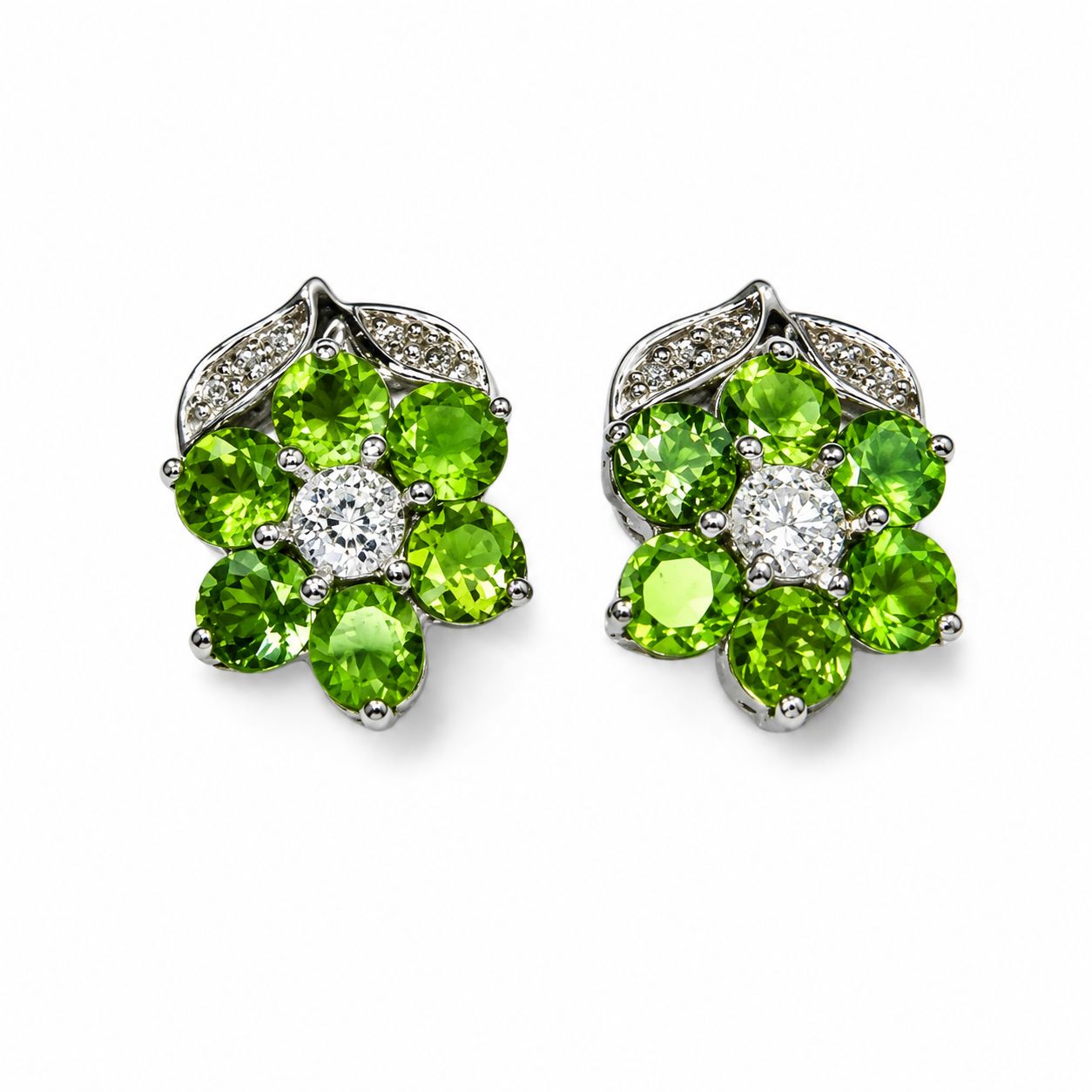 14K White Gold Alexandrite Diamond Floral Stud Earrings