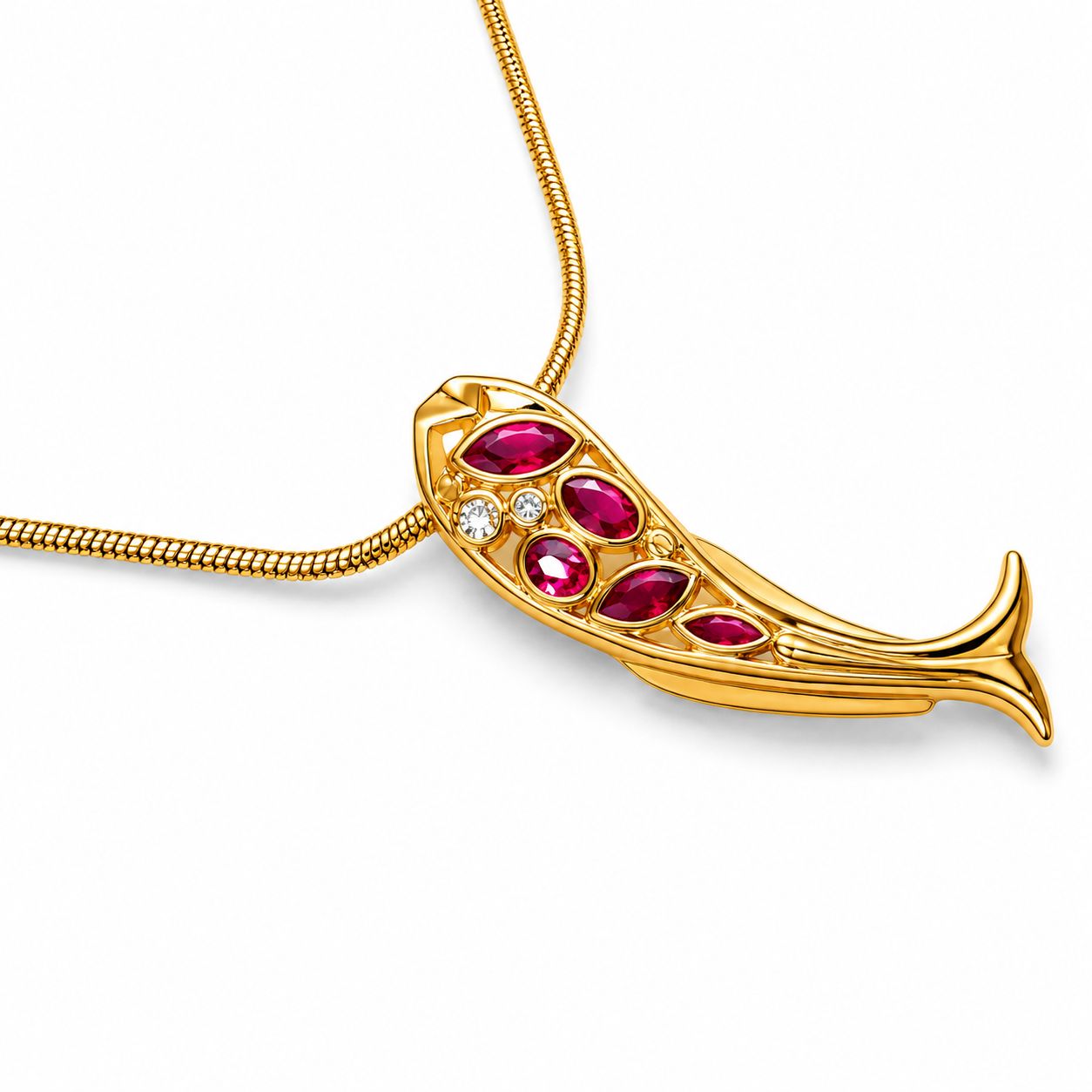 18K Yellow Gold Ruby Diamond Fish Slide Pendant