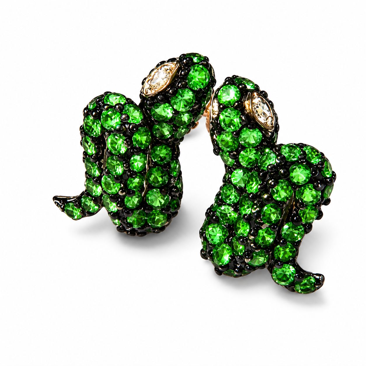 Sterling Silver 925 Snake Diamond Emerald Earrings