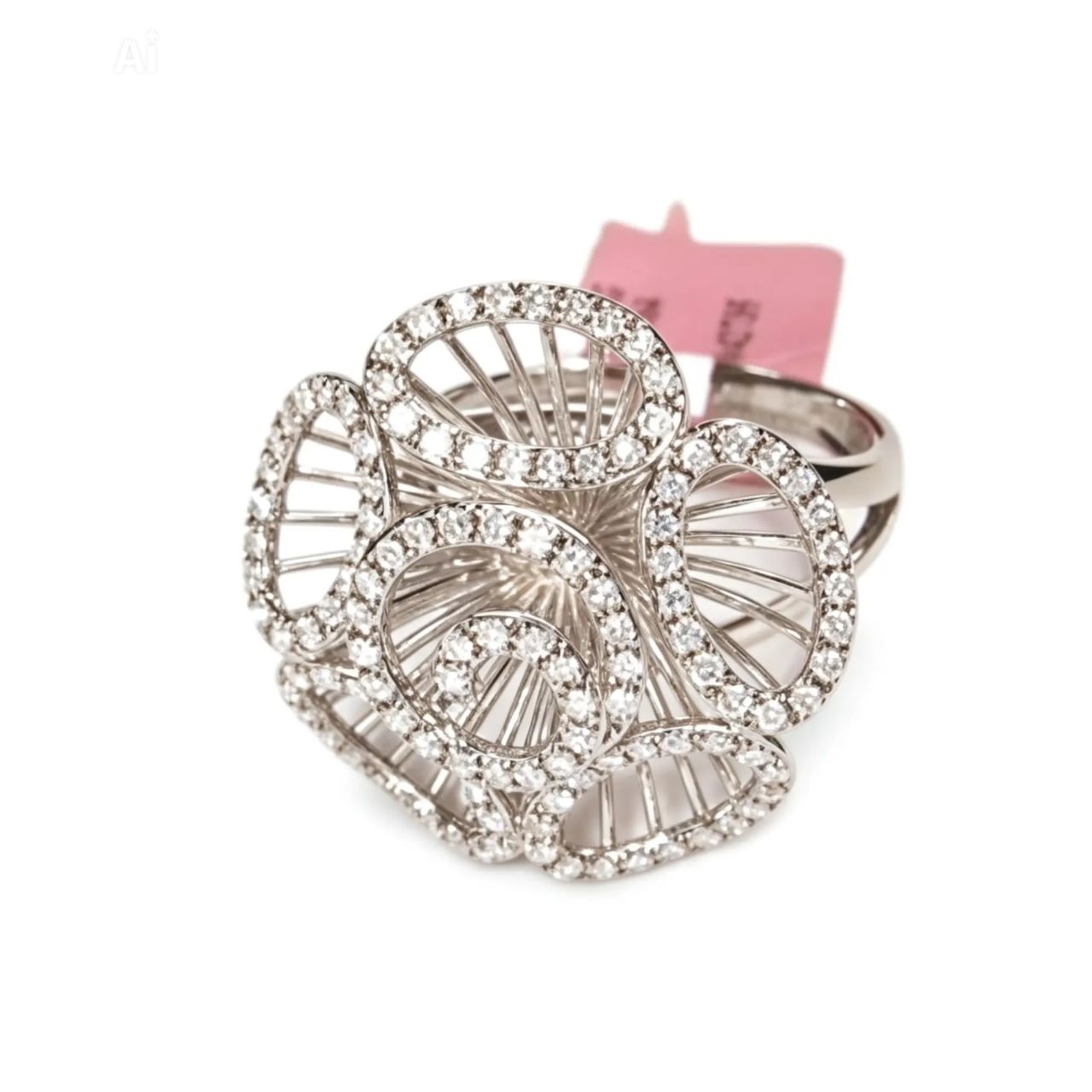 14K White Gold Estate White Diamond Filigree Flower Floral Ring