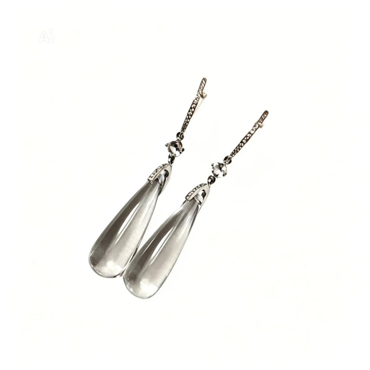 14K White Gold Estate Diamond & Green Amethyst Cabochon Tear Drop Dangle Earrings