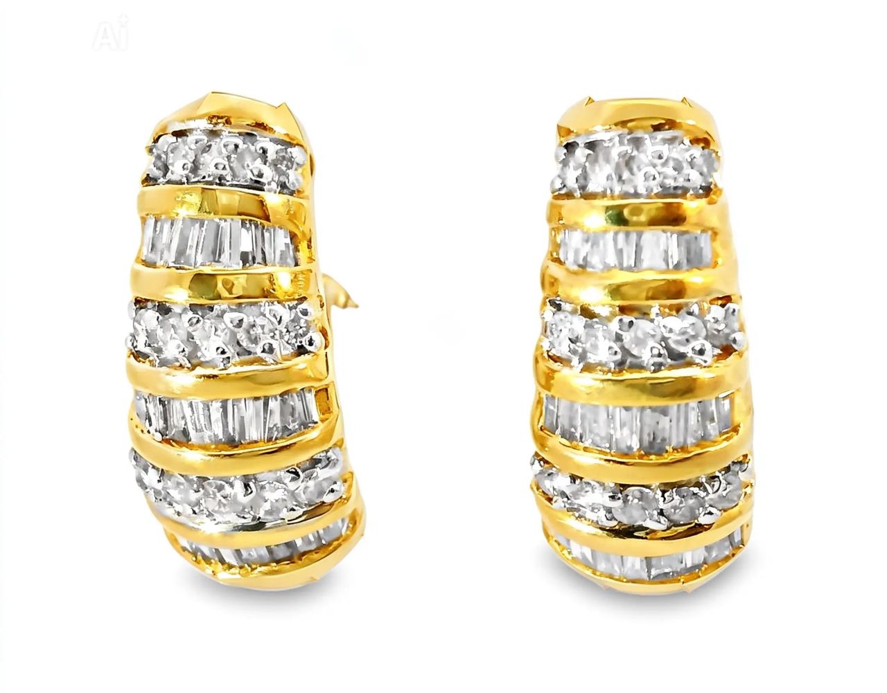 14K Yellow Gold Estate Diamond Huggie French Clip Earrings