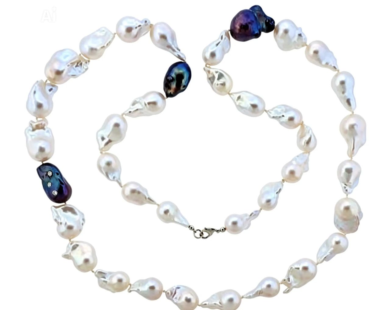 14K White & Yellow Gold Baroque Pearl Diamond Designer Long Wrap-Around Necklace