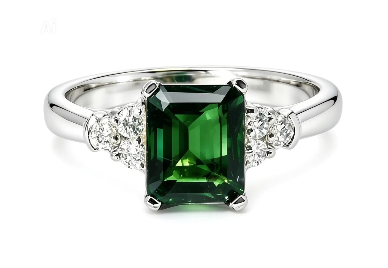 14K White Gold Green Tourmaline Diamond Cocktail Ring