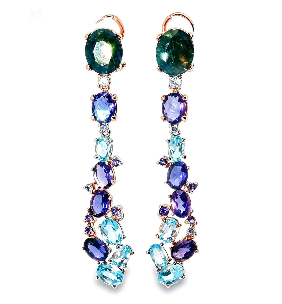 14K Rose Gold Vermeil Silver Sapphire Topaz Iolite Designer Drop Earrings