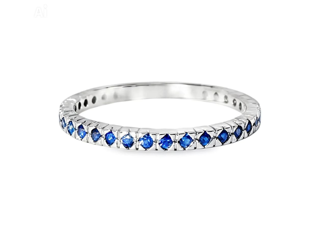 14K White Gold Sapphire Eternity Wedding Band