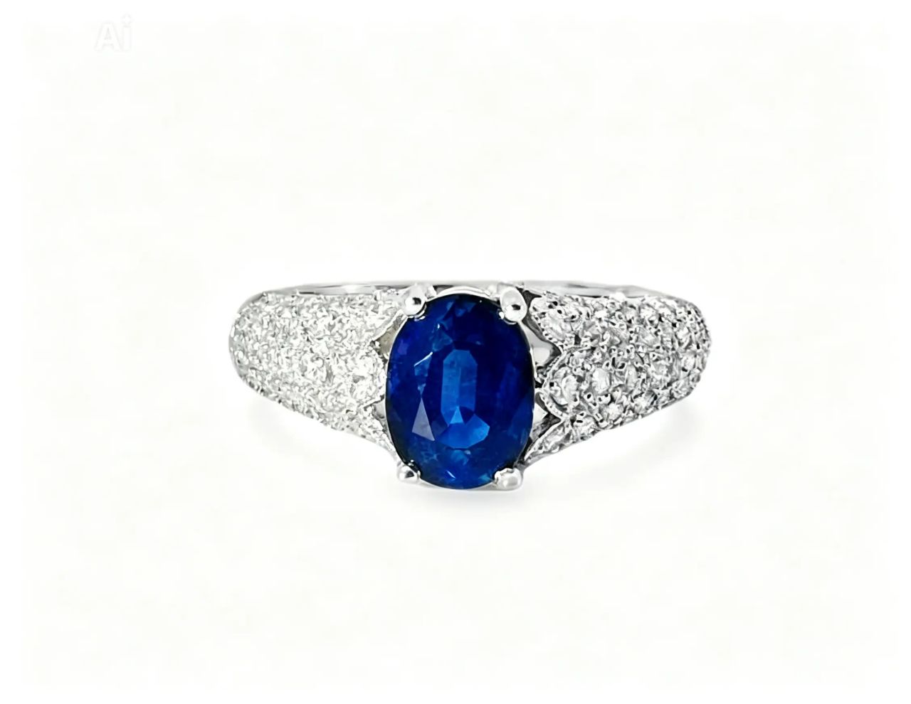 14K White Gold Sapphire Diamond Tulip Ring Band