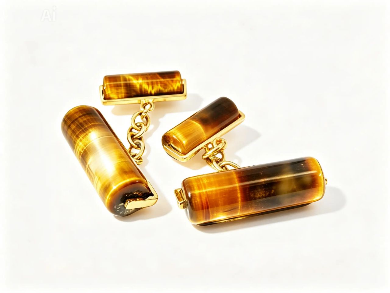 14K Yellow Gold Tiger Eye Designer Cufflinks