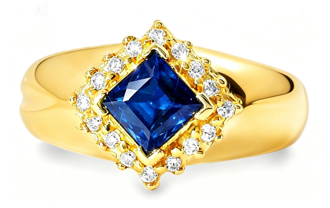 14K Yellow Gold Sapphire Diamond Band Ring