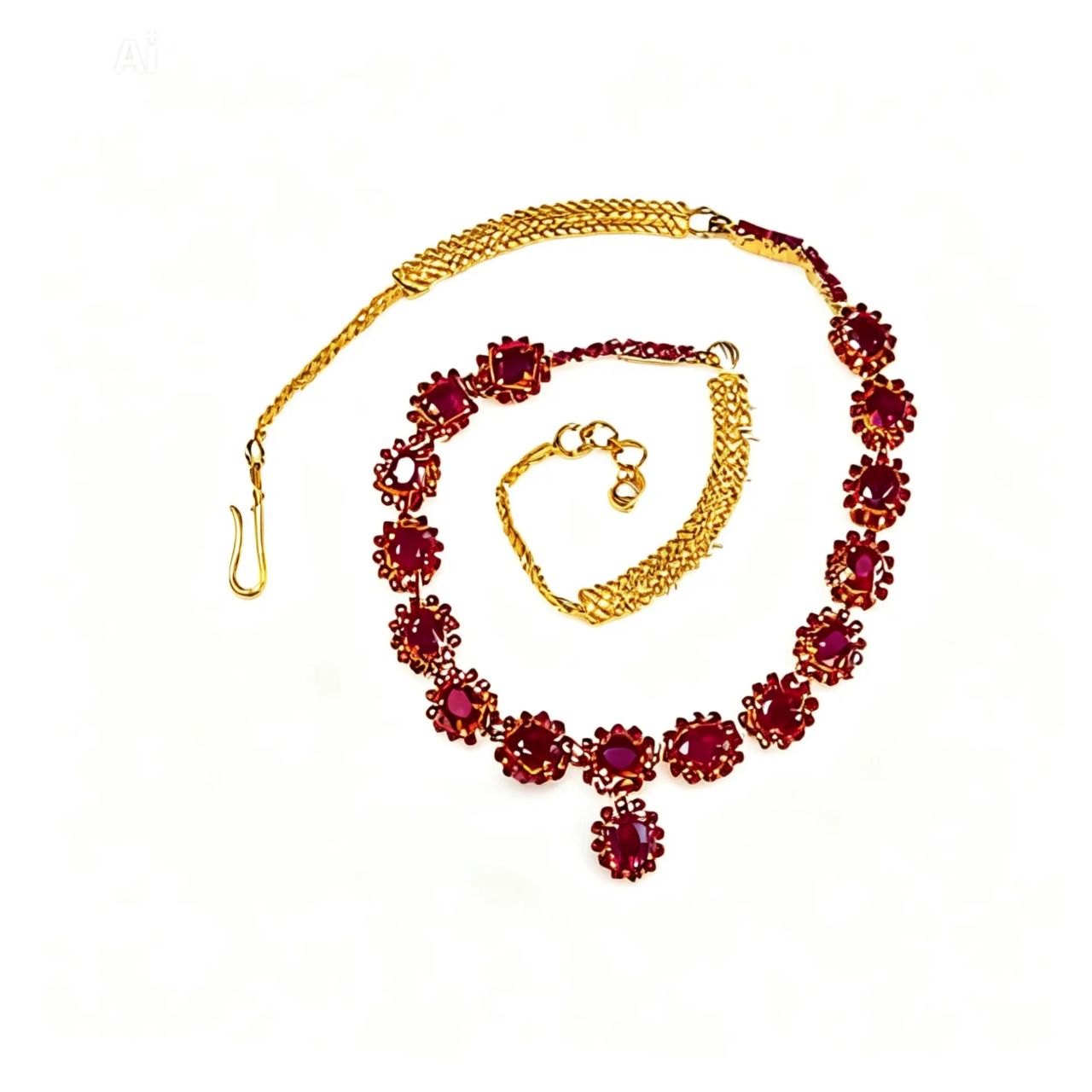 22K Yellow Gold Carat Ruby Rubies Necklace
