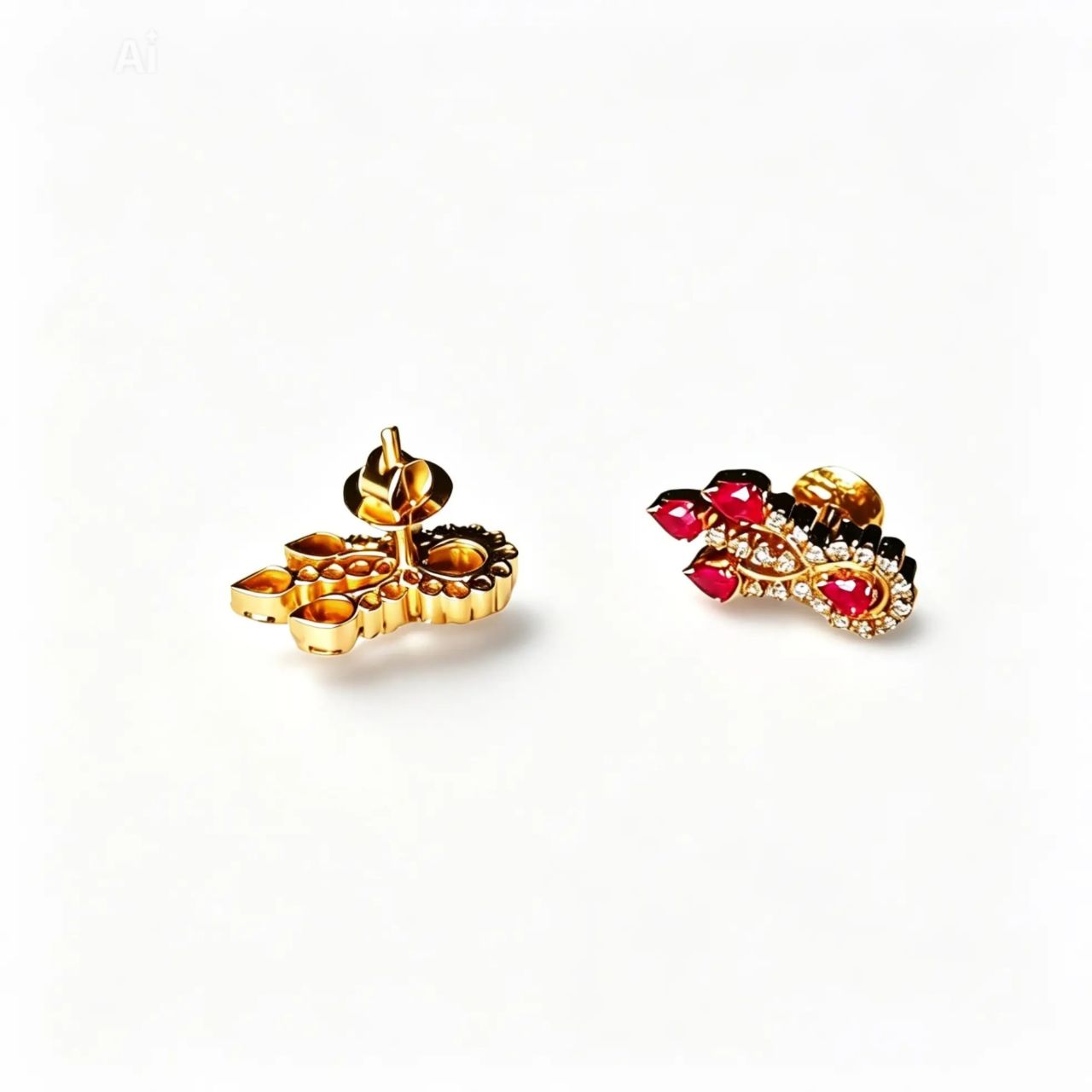 18K Yellow Gold Ruby Rubies Diamond Earrings