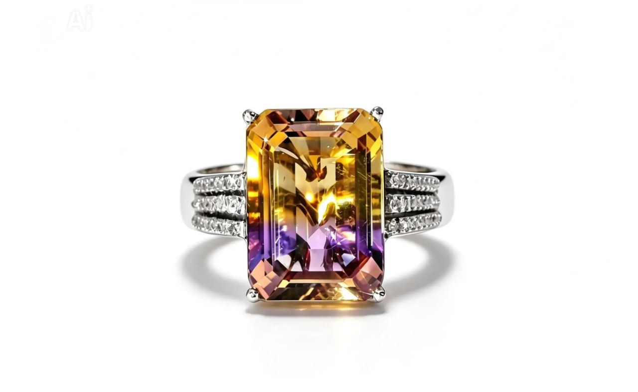 14K White Gold Ametrine Diamond Ring