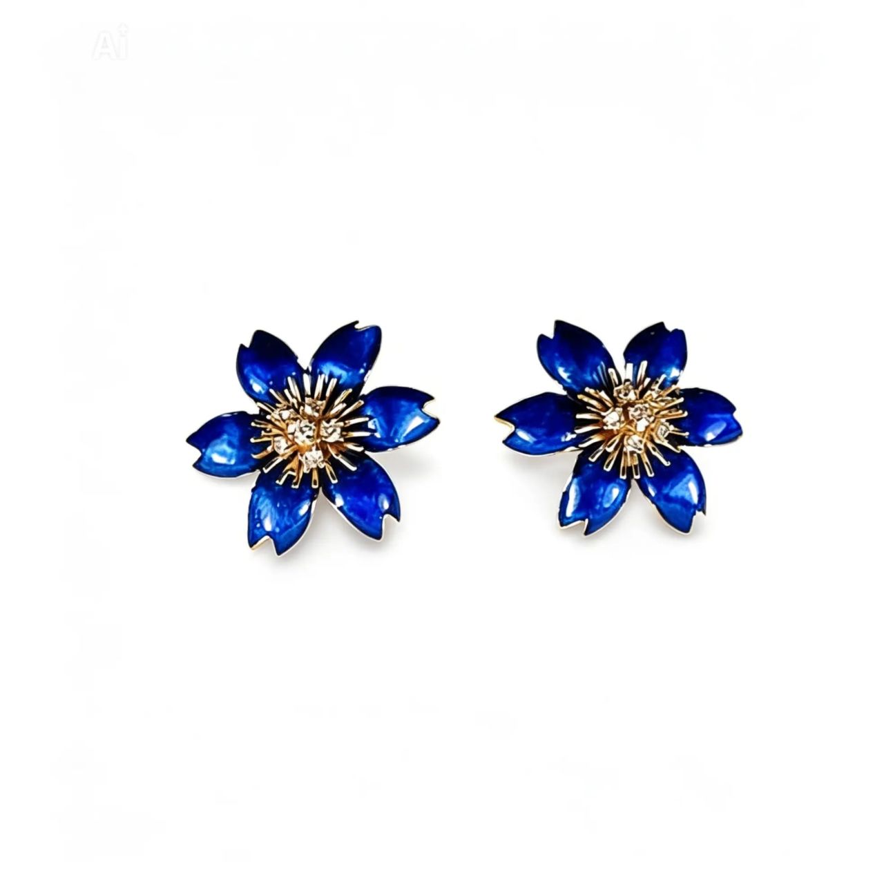 18K White Gold Hidalgo Blue Enamel Floral Diamond Jacket Earrings