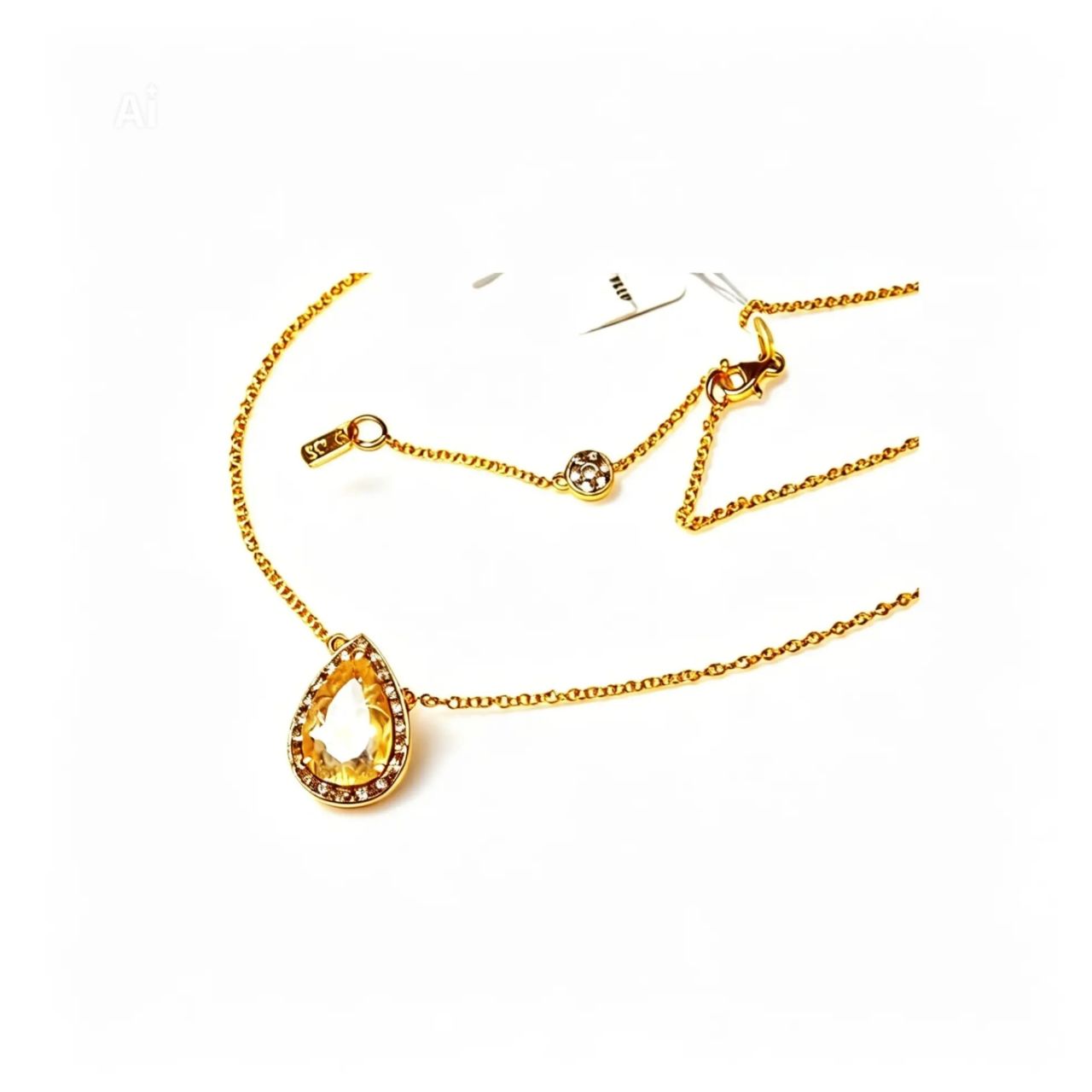 14K Yellow Gold Diamond Rutilated Quartz Pendant Necklace