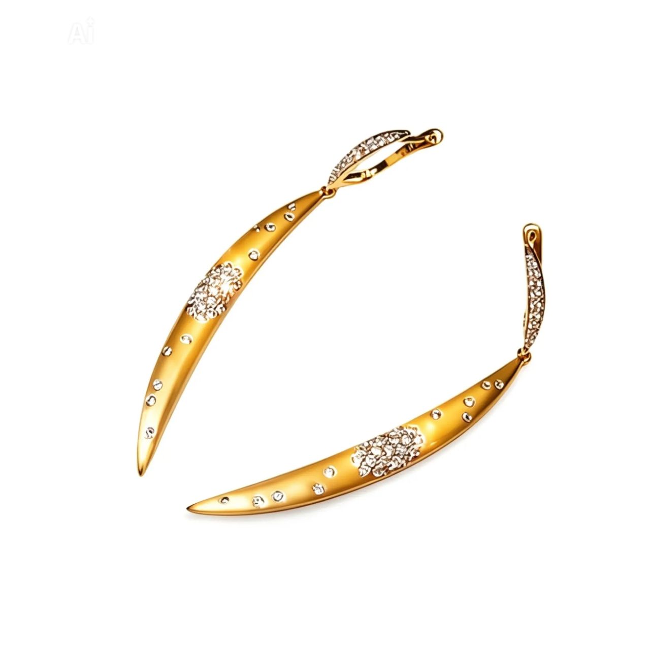 14K Yellow Gold Designer Pave Diamond Dangle Drop Earrings
