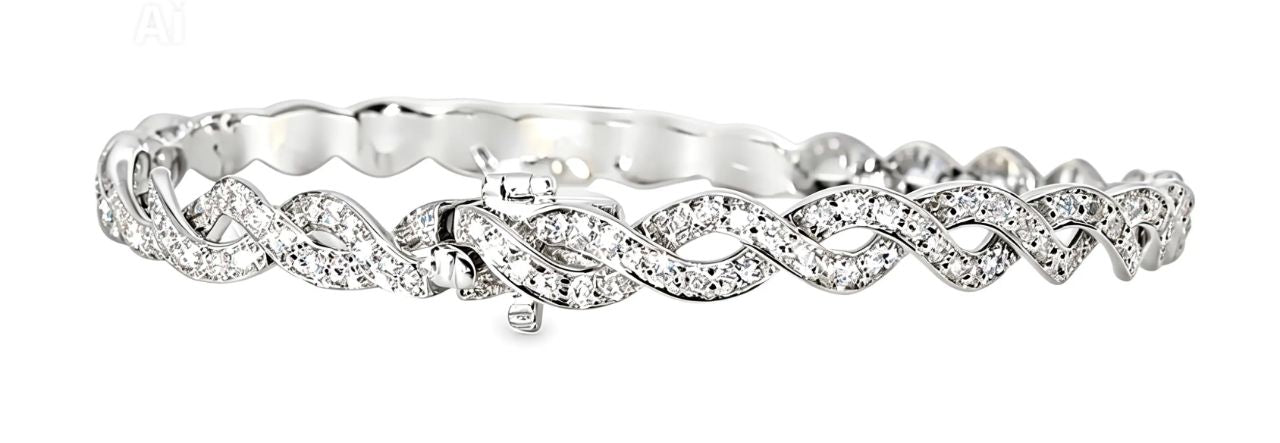 14K White Gold Diamond Braided Tennis Twist Bracelet