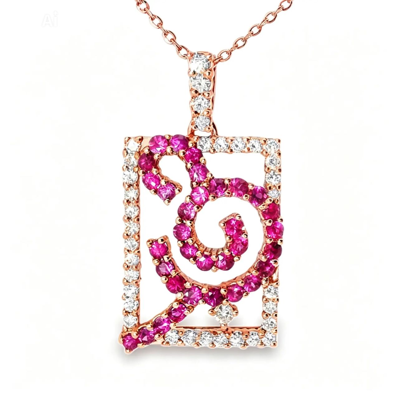 18K Pink Rose Gold Diamond Sapphire Pendant Slide