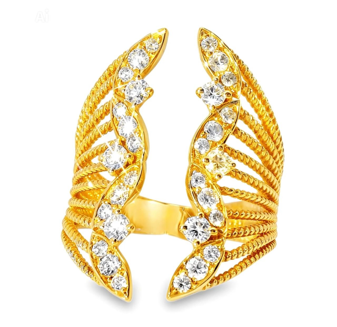 18K Pink Rose Gold Designer Diamond Wire Filigree Band Ring