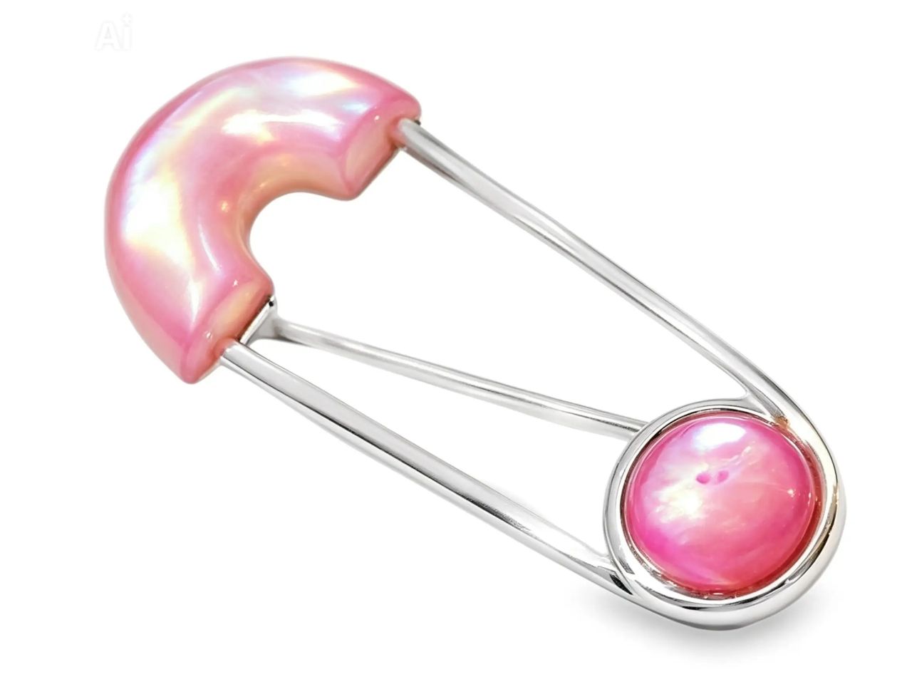 14K White Gold Mabe MOP Pearl Safety Pin Brooch