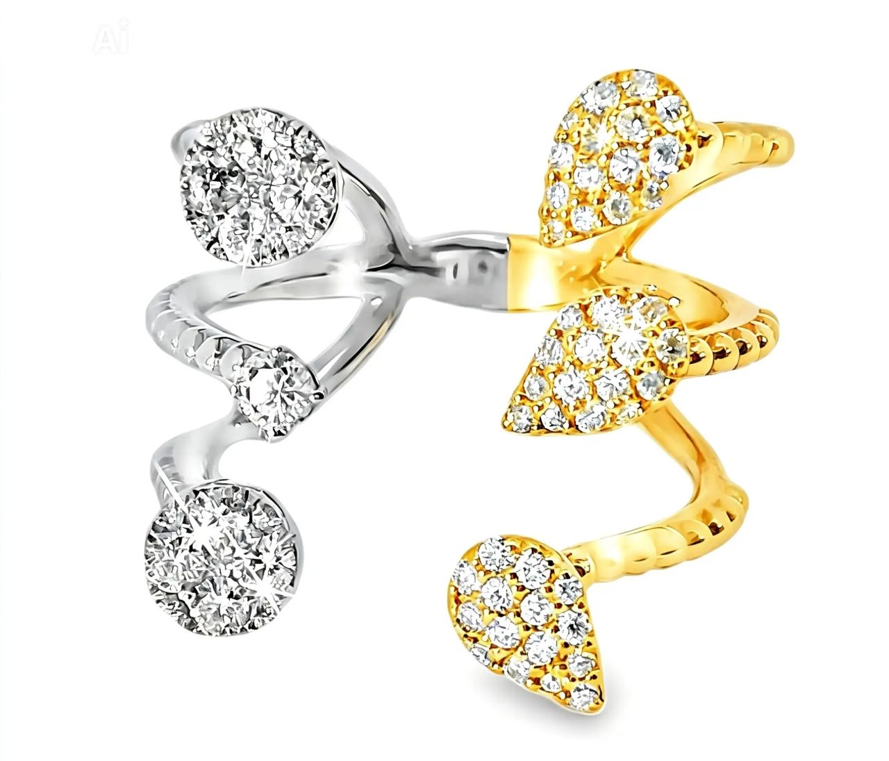18K Two Tone Gold Designer Diamond Wire Filigree Band Ring
