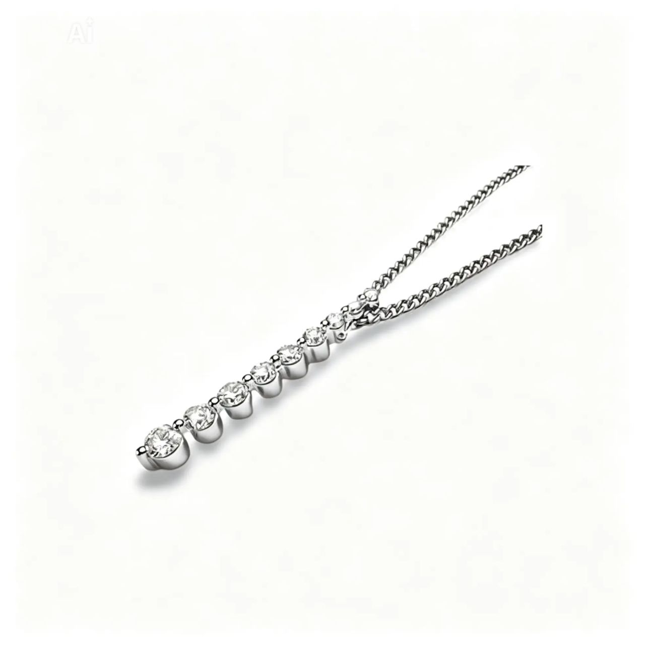 14K White Gold Diamond Drop Bar Journey Pendant Slide