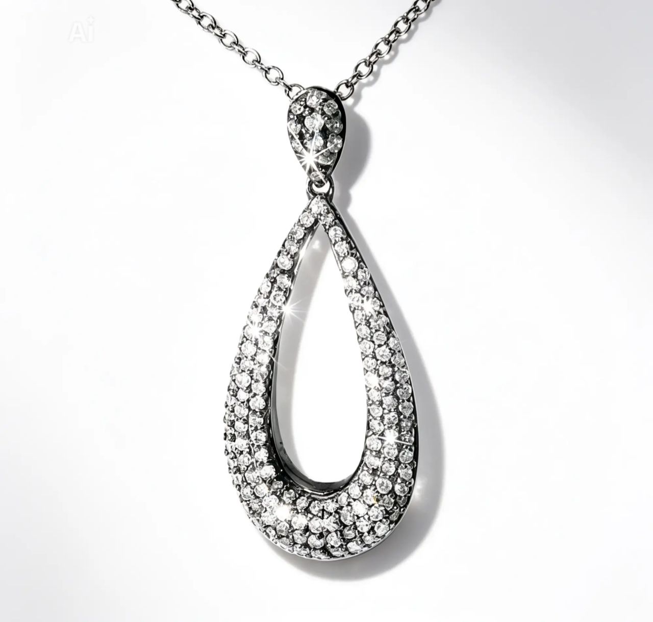 14K Black Gold Diamond Micropave Drop Pendant