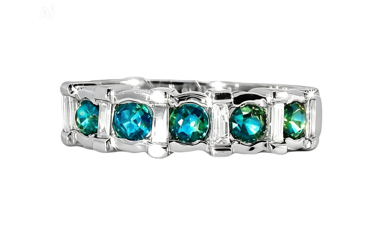 14K White Gold Diamond Sapphire Stacking Band Ring Estate