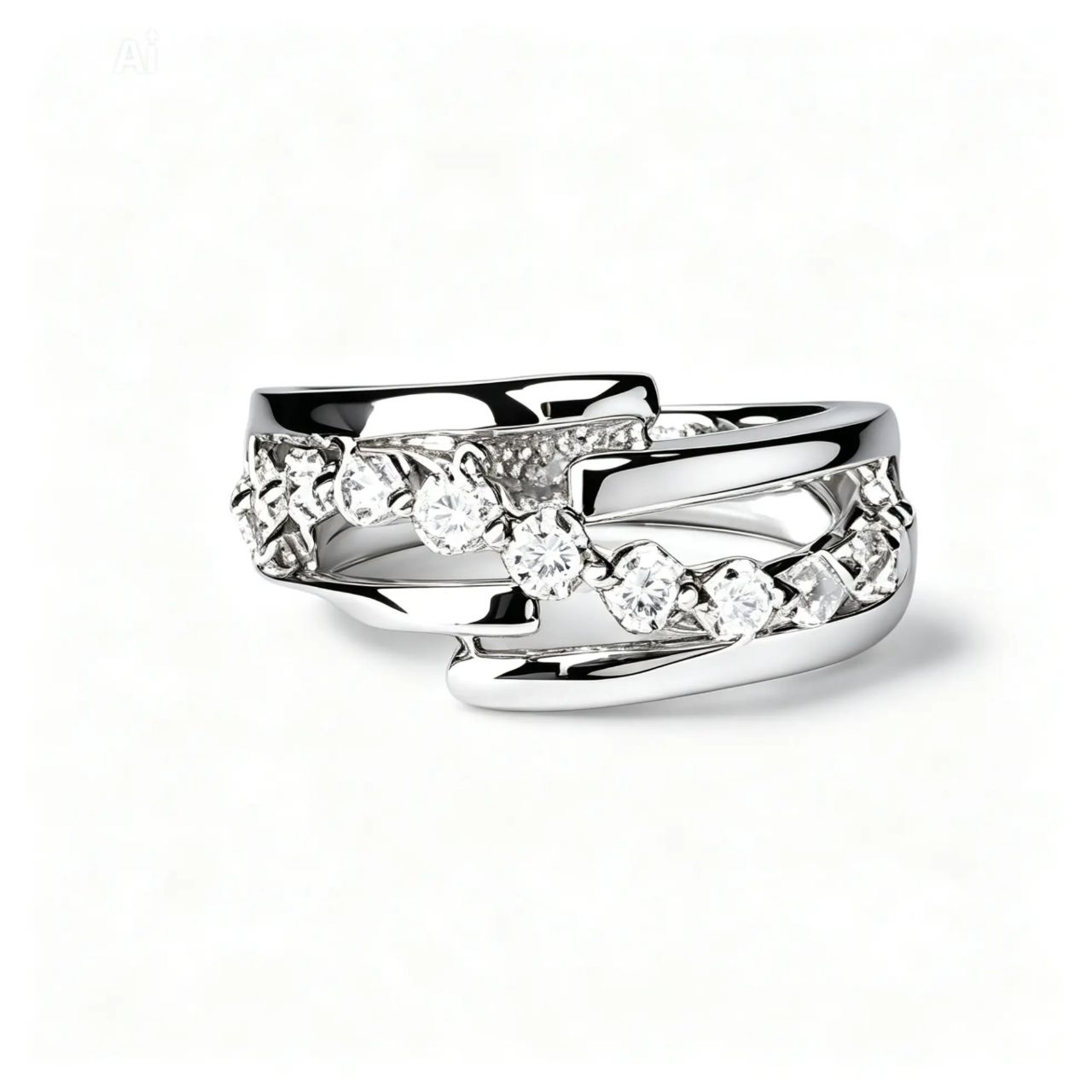 14K White Gold Swirl Diamond Wedding Band Ring Estate