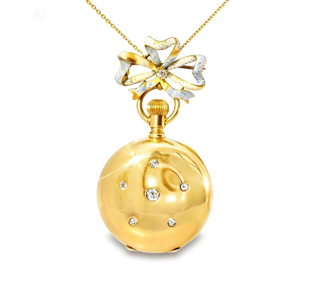 18K Yellow Gold Tiffany Co Diamond Enamel Pocket Watch