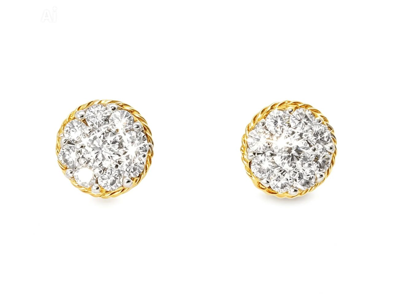 14K Yellow Gold Diamond Stud Earrings