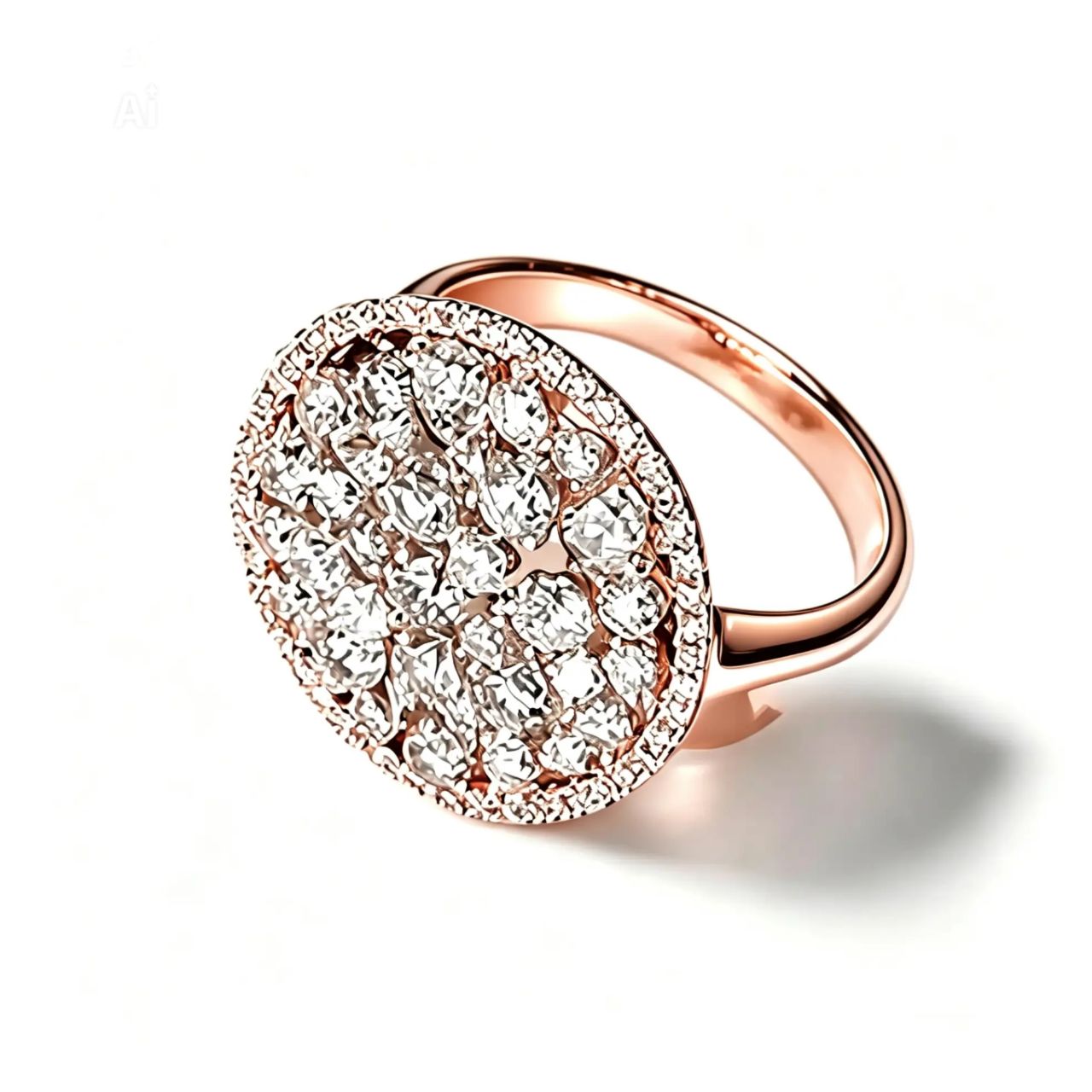 18K Pink Rose Gol Champagne Yellow Fancy Round Diamond Ring